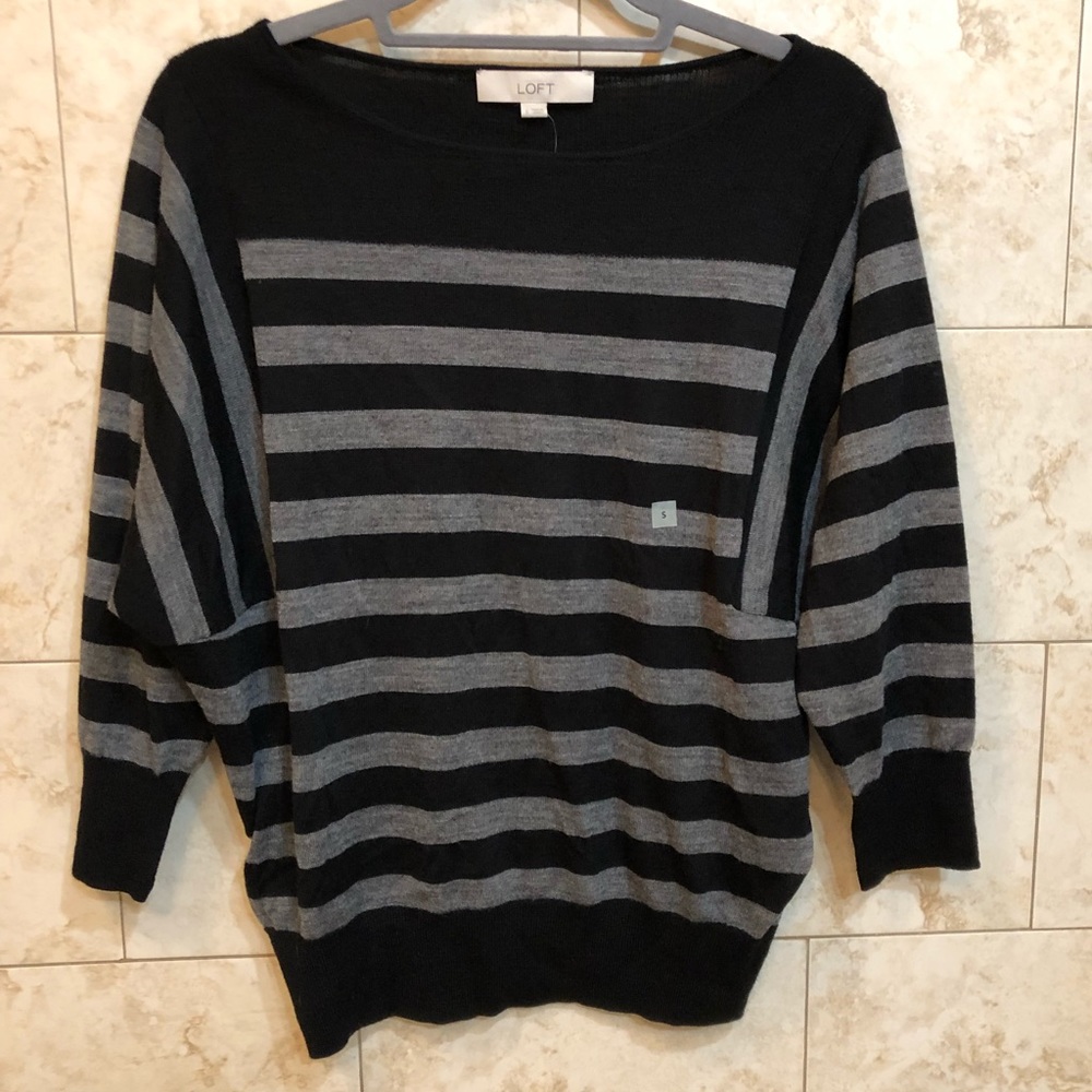 LOFT Black and Gray Striped Sweater